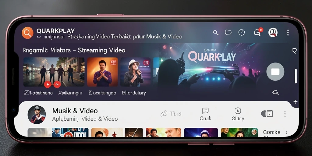 Antarmuka pengguna QUARKPLAY menampilkan fitur streaming video yang menarik.